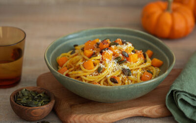 Kürbisspaghetti in cremiger Weißweinsoße