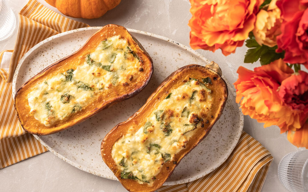 Gefüllter Butternut mit Ziegenkäse & Granatapfel